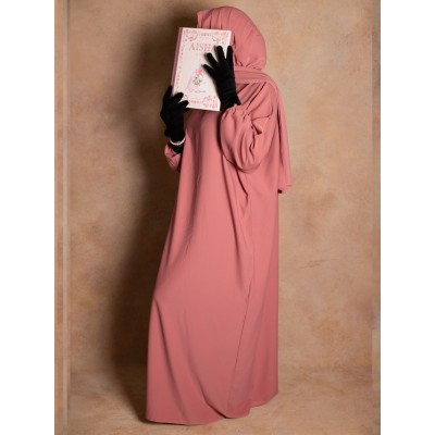 Abaya de prière voile integré rose en soie de medine